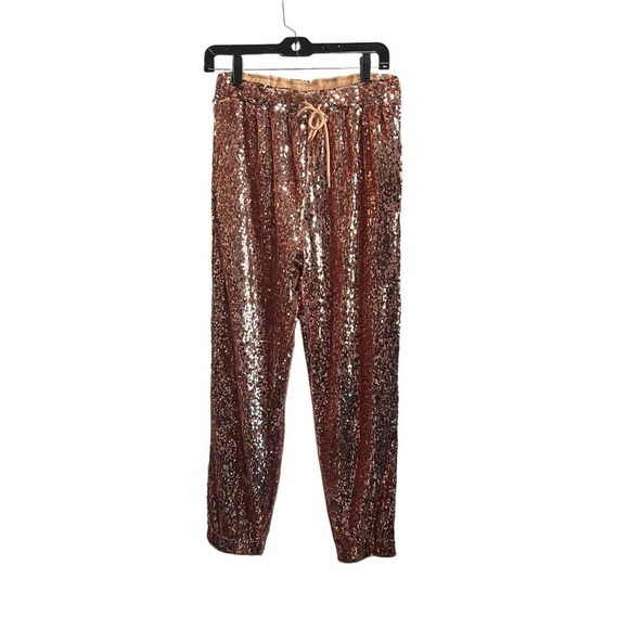 VICI x Emily Travis Rose Gold Sequin Joggers, New with Tags, Size Small - Picture 4 of 7